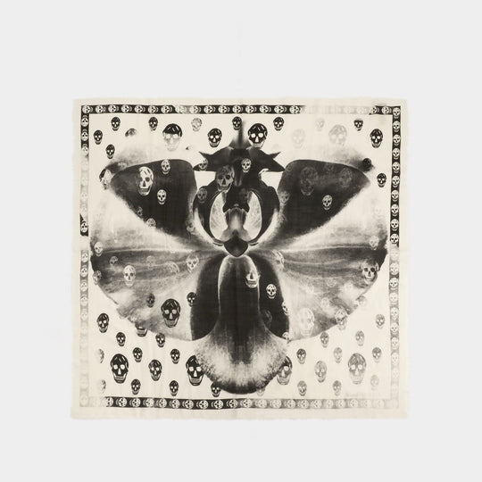 Skull Orchid 黑白印花羊毛方巾