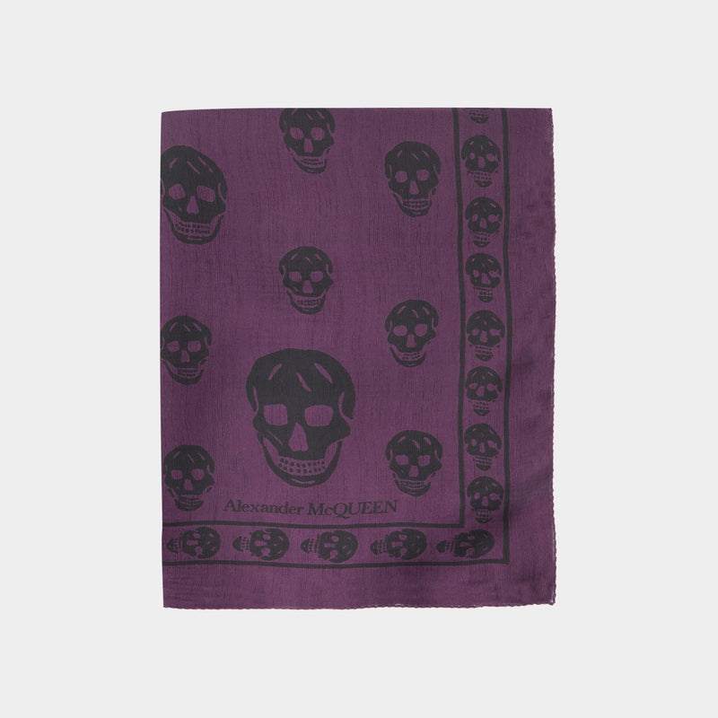 Skull紫色骷髅头印花丝绸方巾