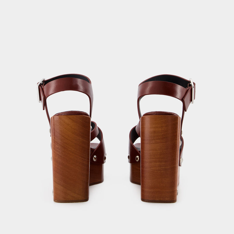 AMI Paris Strappy 木质高跟厚底防水台 皮质凉鞋