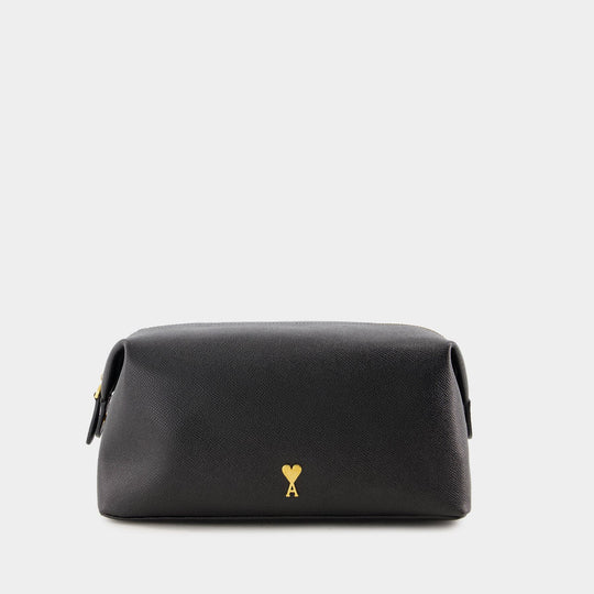 Paris 黑色牛皮质洗漱化妆包