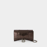 Hourglass Wallet on chain - Balenciaga - Leather - Dark Bronze