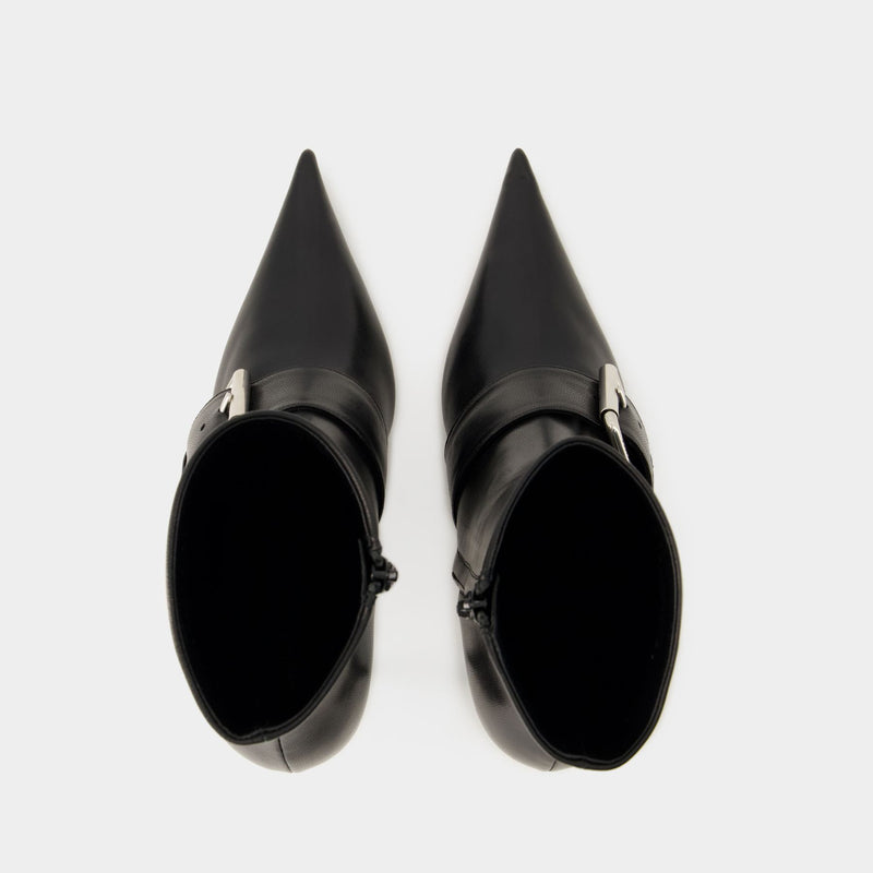 Balenciaga Knife系带M80黑色皮质银色金属扣及踝高跟靴