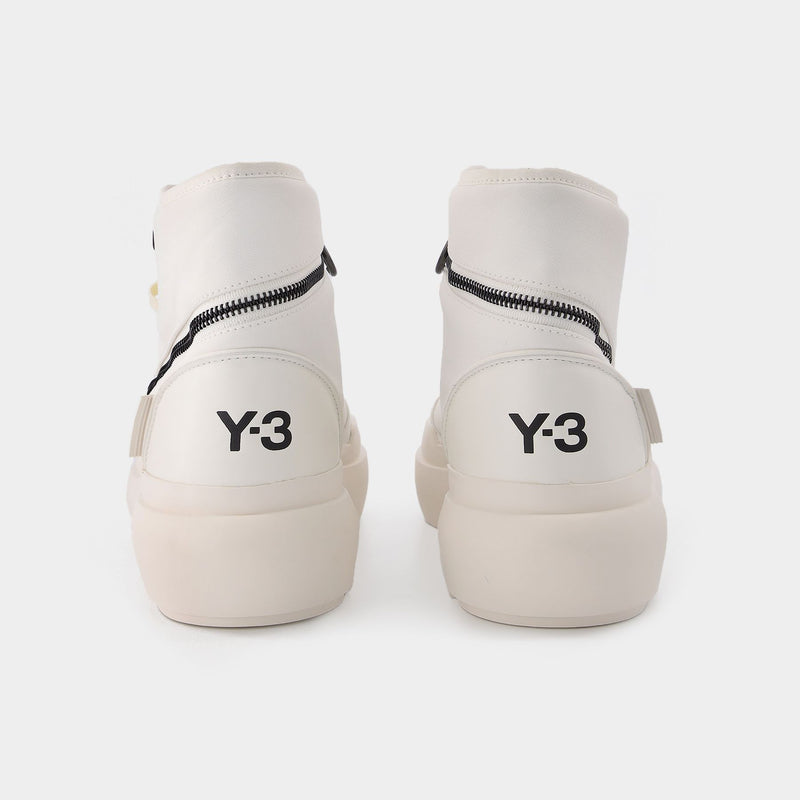 Y-3 Ajatu Court High白色皮质和帆布高帮运动鞋