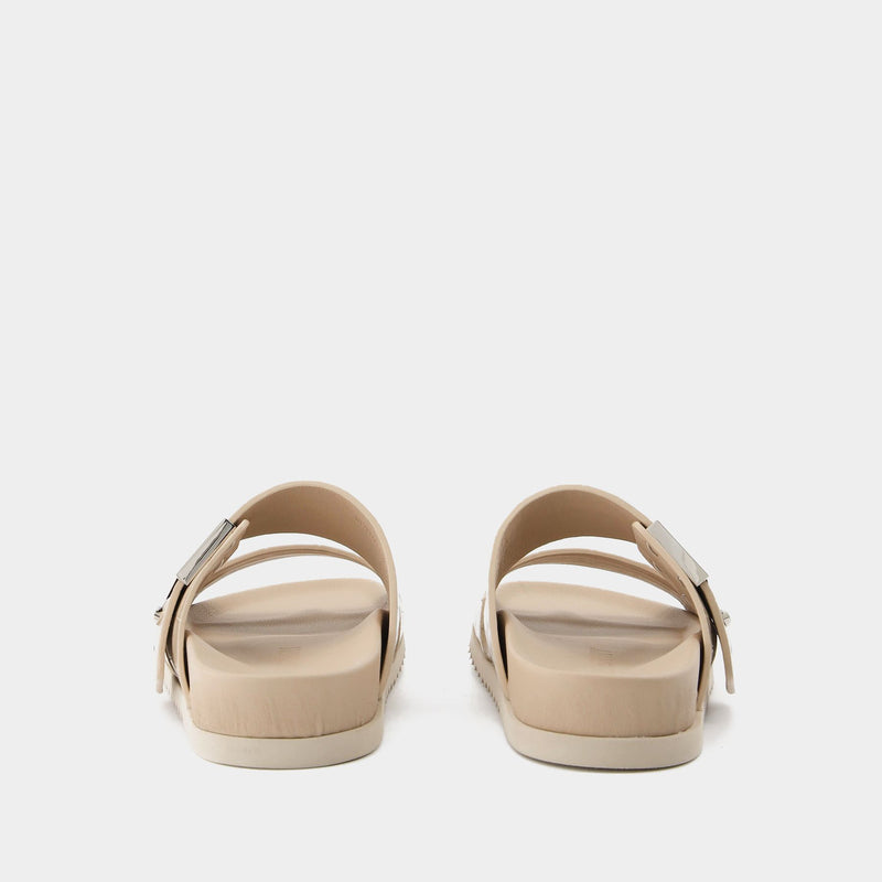 Olympia Slides in Beige Leather