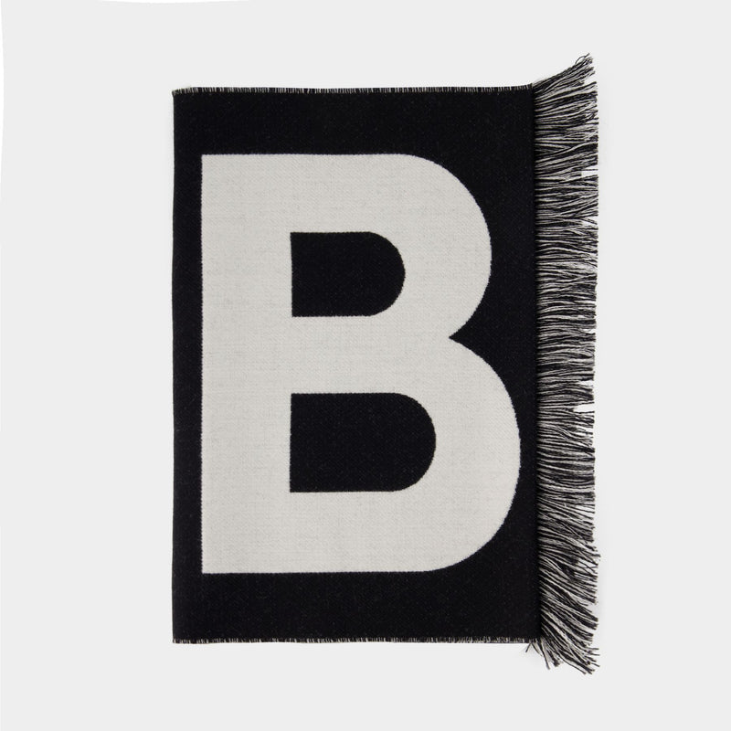 Logo scarf黑白双色经典logo羊毛流苏围巾