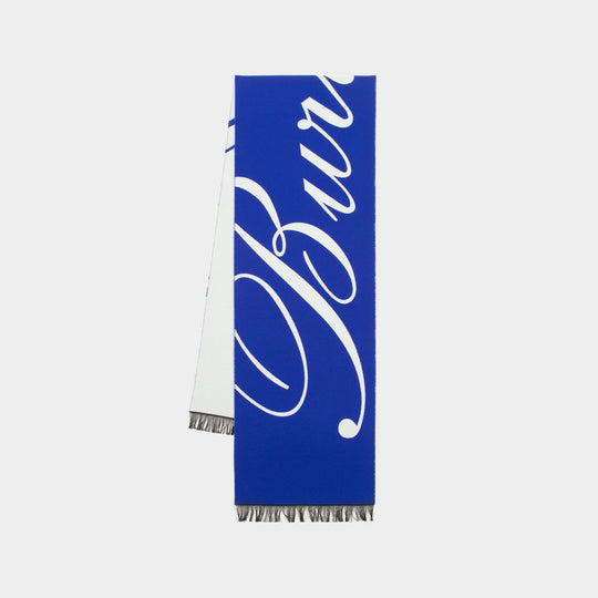 Mu Logo 蓝白拼色logo羊毛流苏围巾