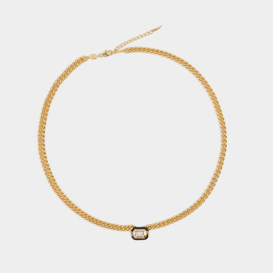 Black Stone And Enamel 金属金色项链