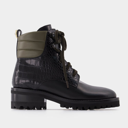 Fabrizio Vitti Bottes Dolomite Tread 黑色压纹牛皮踝靴