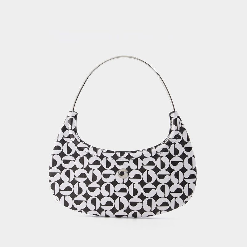 Ring Baguette Swipe Bag in Black / White Coated Canvas