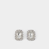 Rectangular Crystal Earrings矩形水晶和银色金属耳环