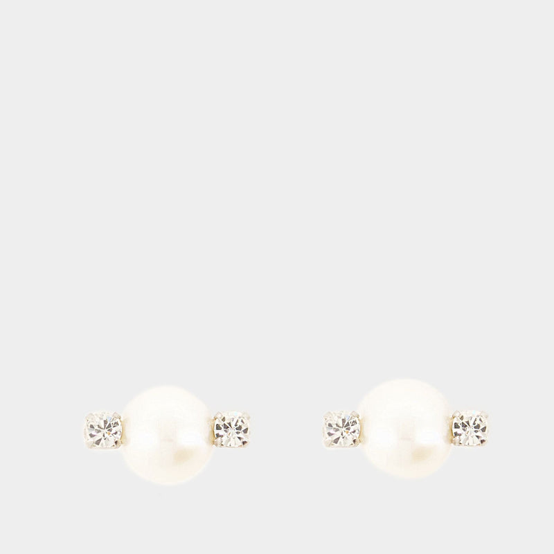 Mini 白色珍珠双水晶耳环