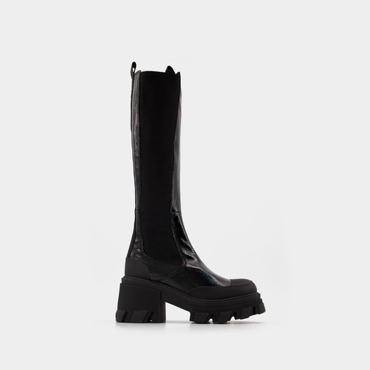 Cleated High Chelsea Boot - Ganni - Leather - Black