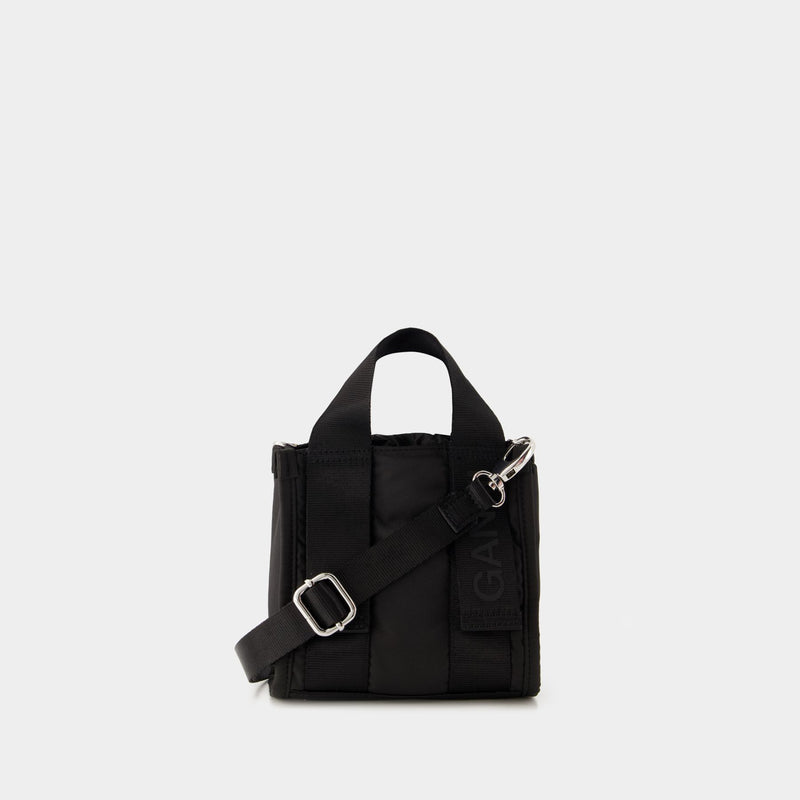 Mini Recycled Tech 黑色光面小牛皮购物袋