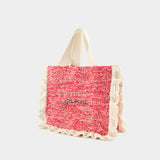 Crochet Frill 粉色棉质购物袋