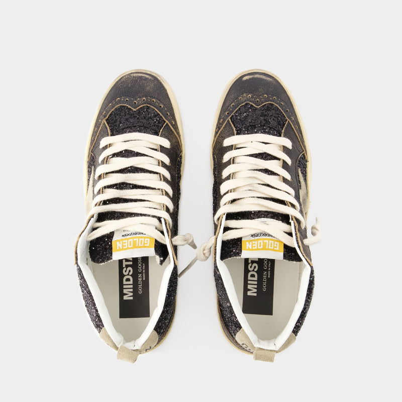 Mid Star Glitter Sneakers - Golden Goose - Leather - Black