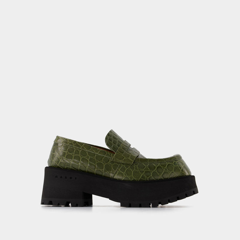 玛尼 Marni Mocassin Platform Croco 鳄鱼压纹牛皮厚底鞋