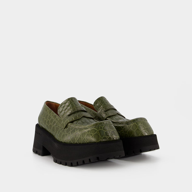 玛尼 Marni Mocassin Platform Croco 鳄鱼压纹牛皮厚底鞋