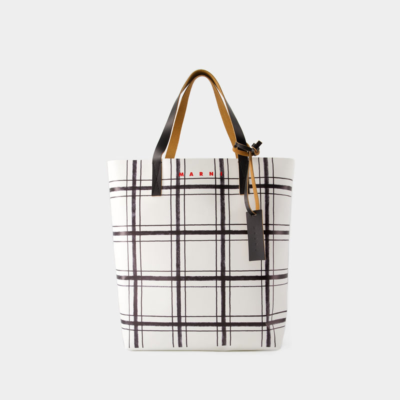 玛尼 Marni Tribeca Tote Bag 黑白色皮质托特包