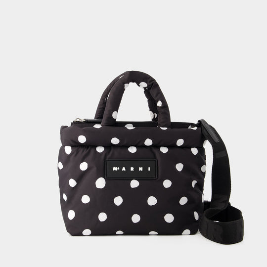 粉丝立减玛尼 Marni Ew Dots Print Tote 黑色皮质托特手提肩背包