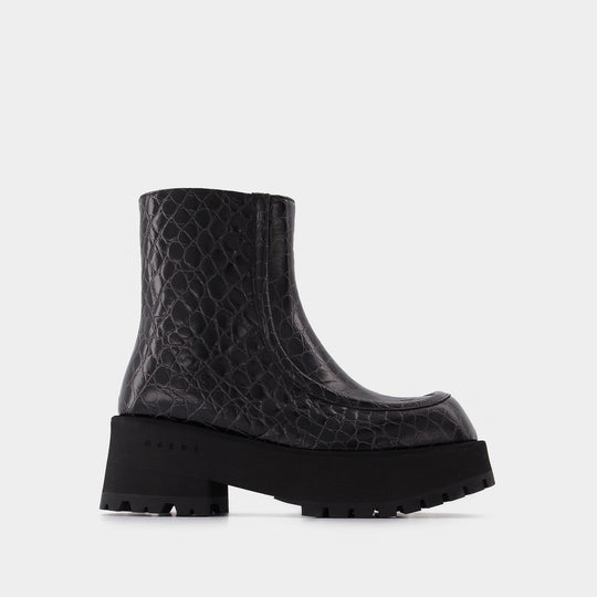 玛尼 Marni Zip Booties 皮质厚底踝靴