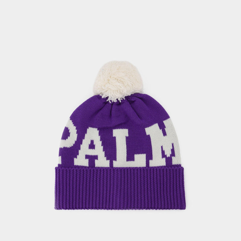 Palm Angels Logo Pompon Beanie 拼色Logo棉质帽子