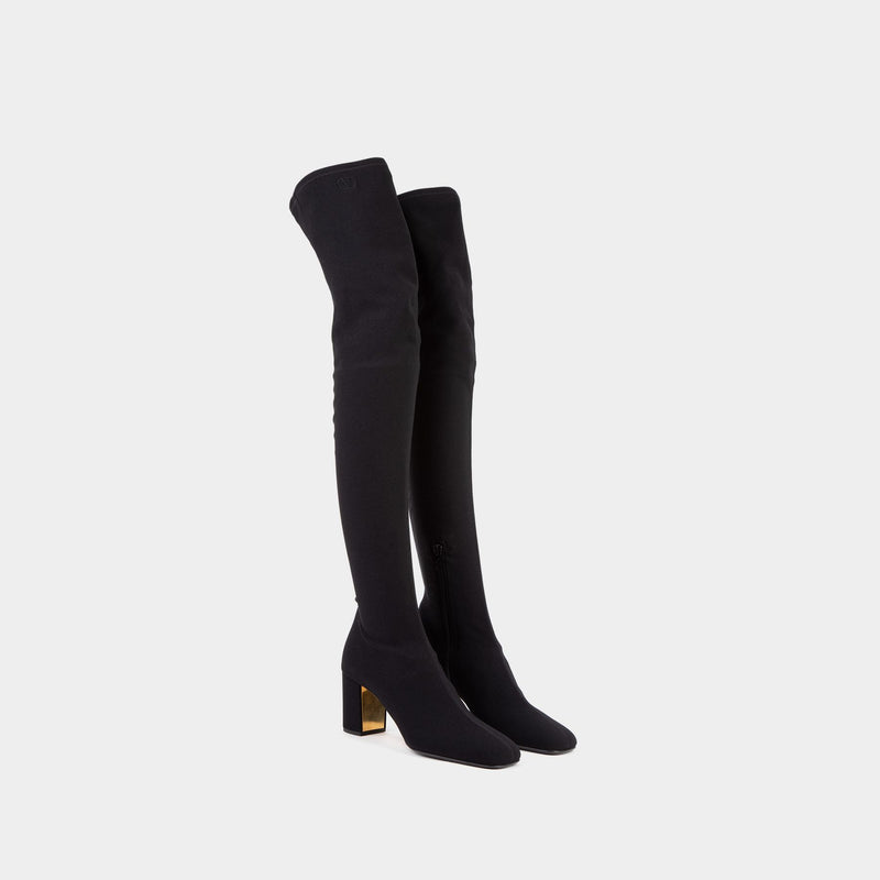 Over The Knee Boot in Black Fabric