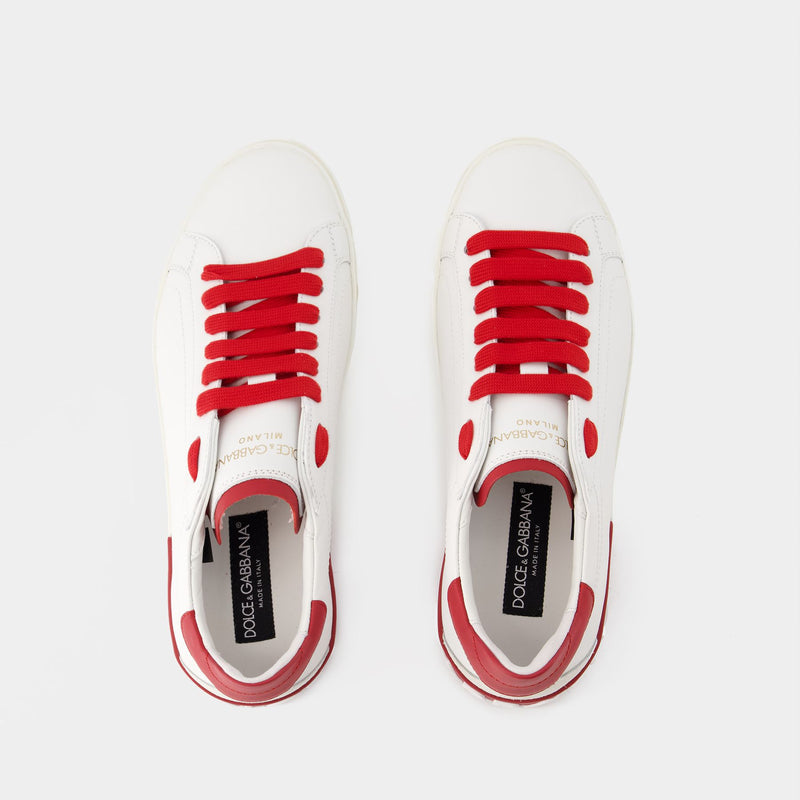 Portofino 白红拼色皮质运动鞋