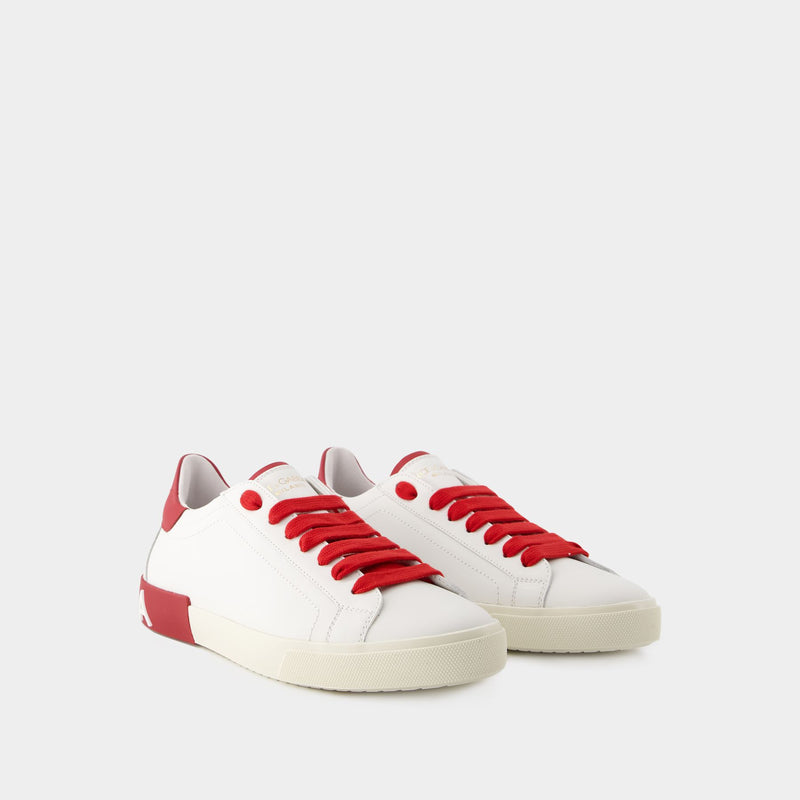 Portofino 白红拼色皮质运动鞋
