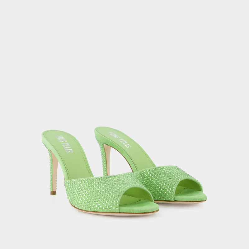 Paris Texas Holly Stiletto 85 绿色水钻麂皮穆勒鞋