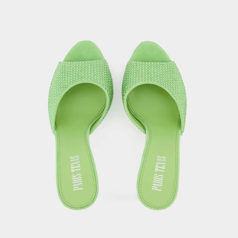 Paris Texas Holly Stiletto 85 绿色水钻麂皮穆勒鞋