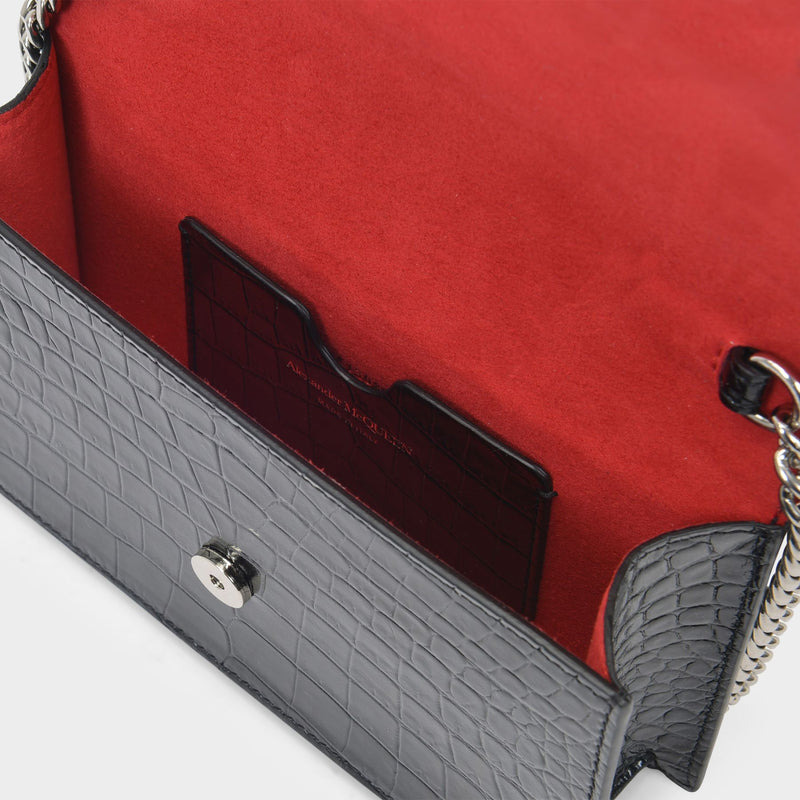 Skull Mini Bag in Black Crocodile Effect Leather