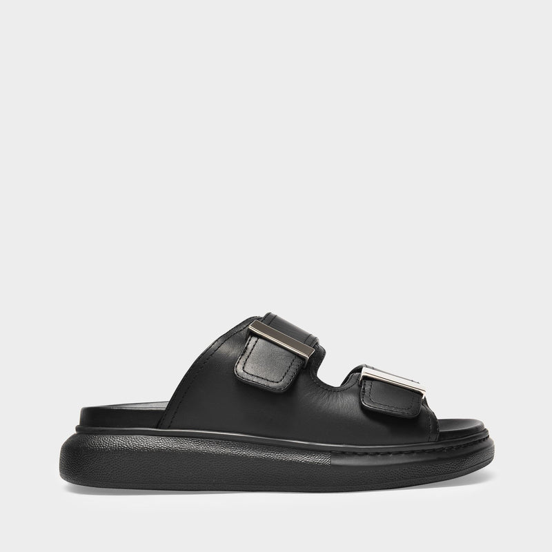 Hybrid Slides in Black and Silver Leather