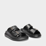 Hybrid Slides in Black and Silver Leather