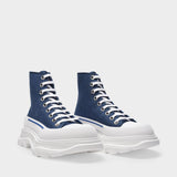 Tread Slick Sneakers in Indigo Blue Leather and White Rubber Sole