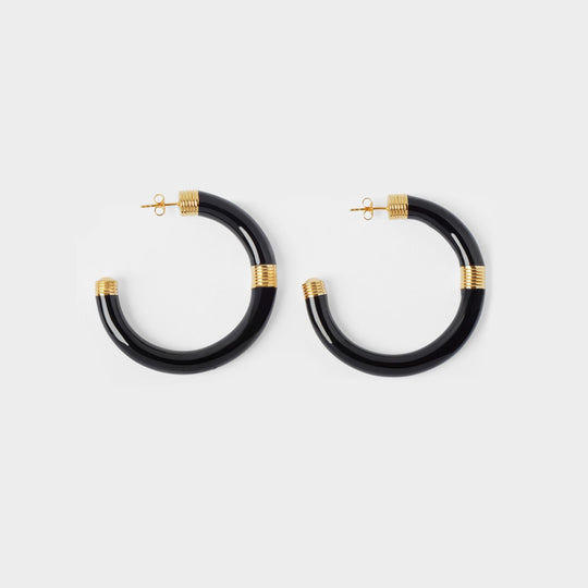 Aurelie Bidermann Katt Hoops 镀金金属 黑色橡胶材质圆形耳饰