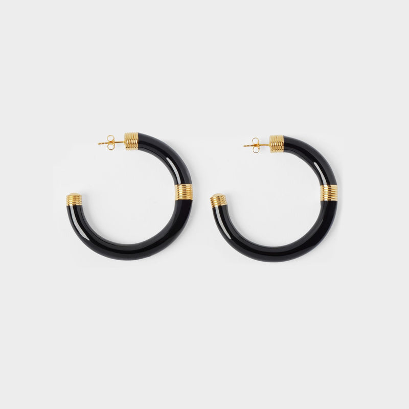Aurelie Bidermann Katt Hoops 镀金金属 黑色橡胶材质圆形耳饰