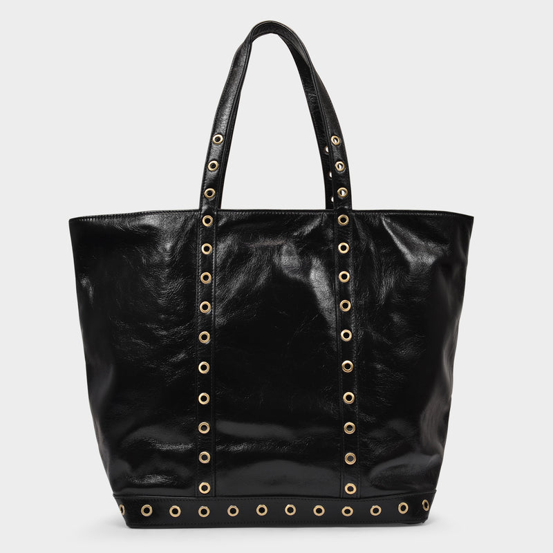 Cabas Large Bag in Black Cracked Leather