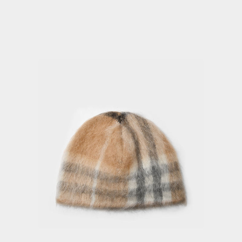 Giant Check Beanie in Dusty Caramel Wool