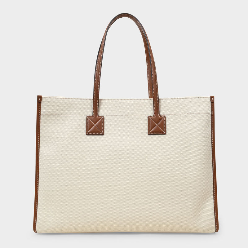 Medium Pocket Tote in Beige Canvas