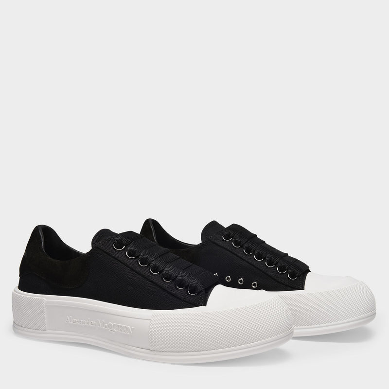 Deck Sneakers in Black Canvas