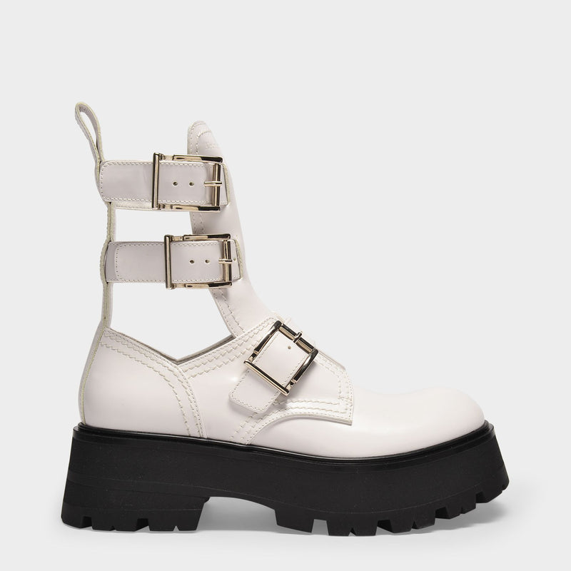 Platform 白色牛皮厚底踝靴
