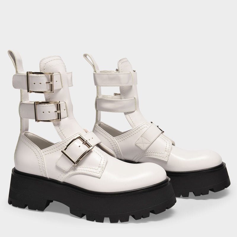 Platform 白色牛皮厚底踝靴