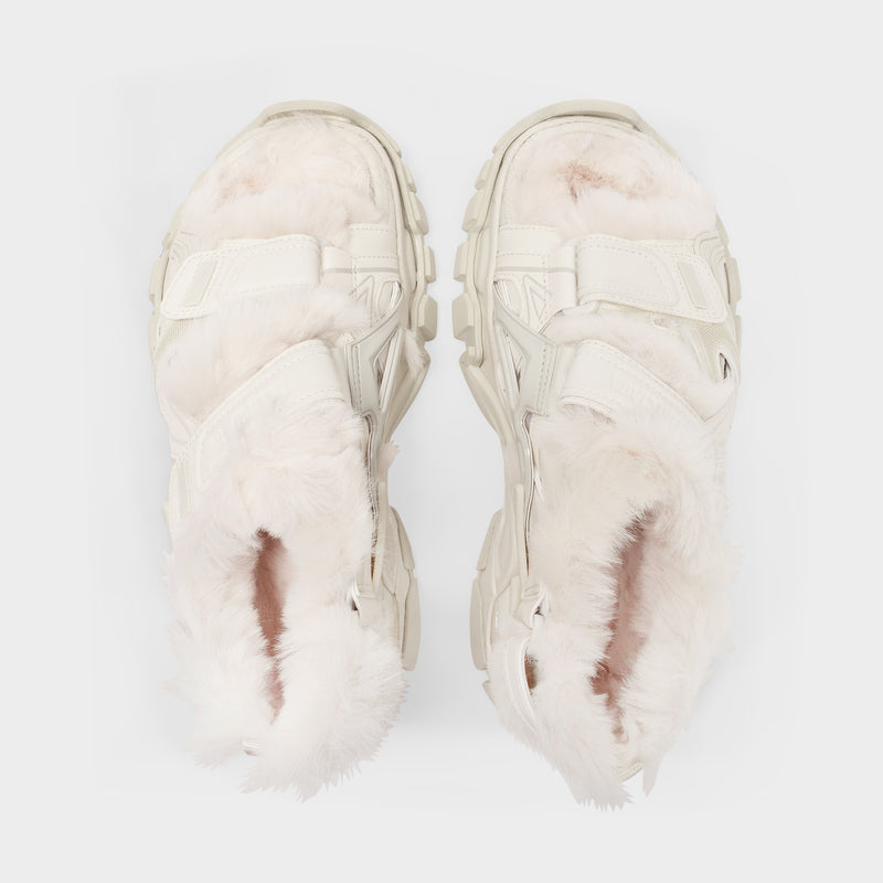 Strap Sandals in Beige Mesh and Fur