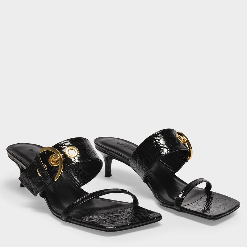 By Far Bettina 鳄鱼压纹经典方头凉鞋正品
