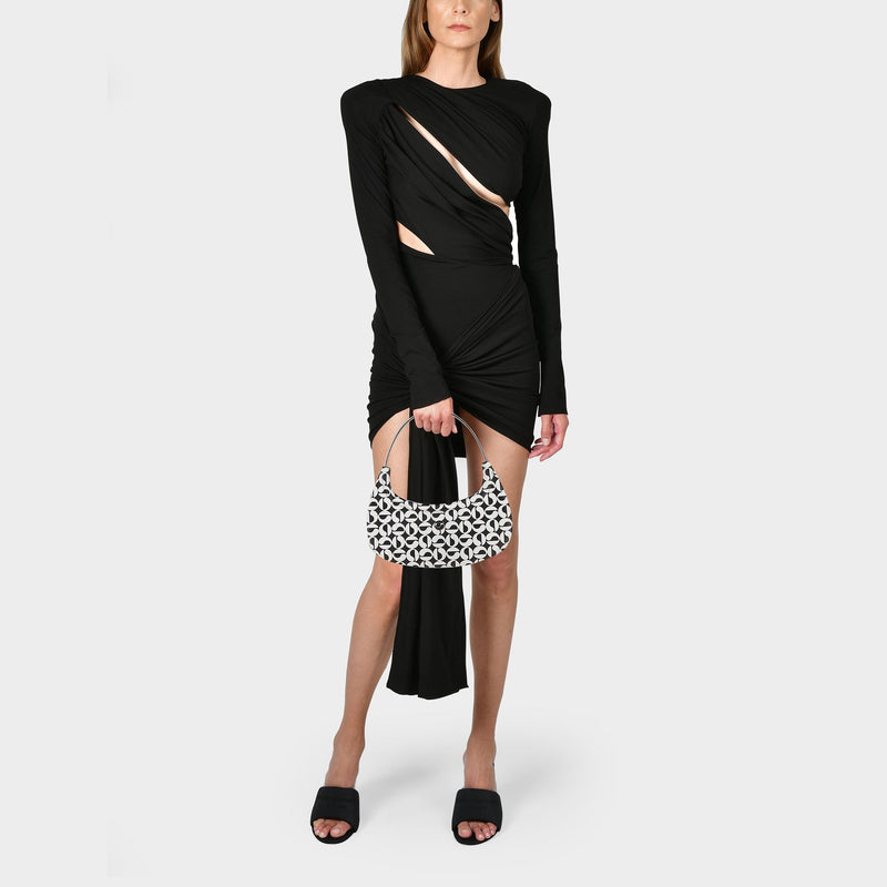 Ring Baguette Swipe Bag in Black / White Coated Canvas