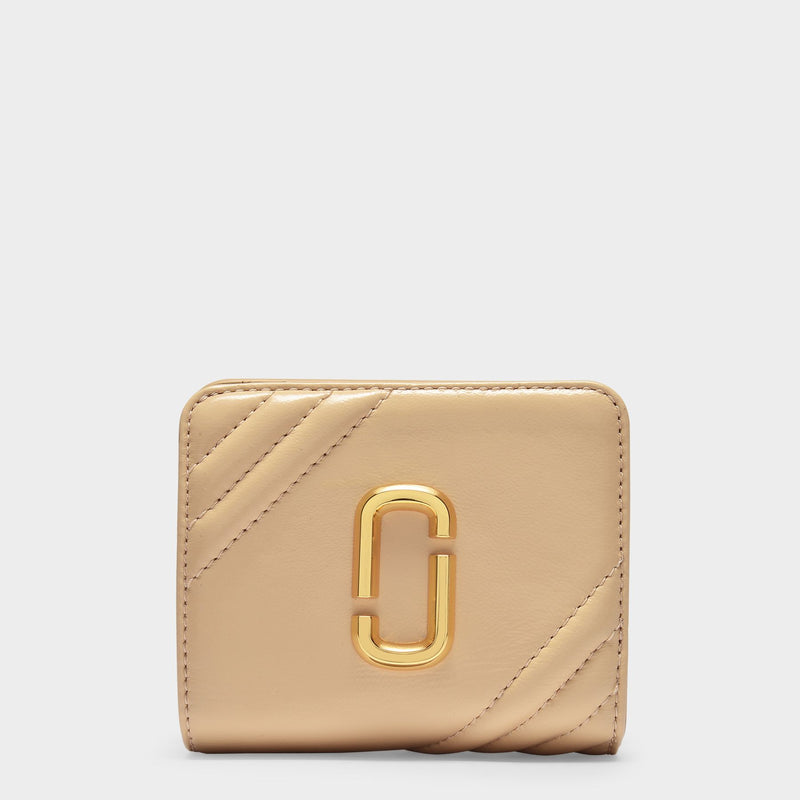 Mini Compact Wallet in Beige Leather