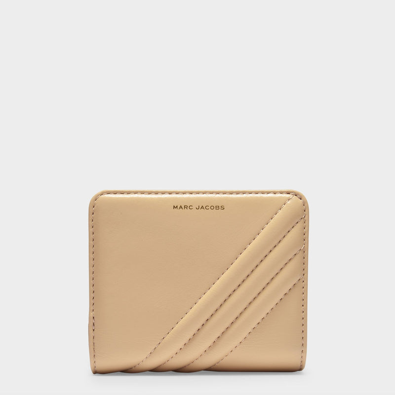 Mini Compact Wallet in Beige Leather