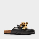 Chain Loafer Slides in Black Leather