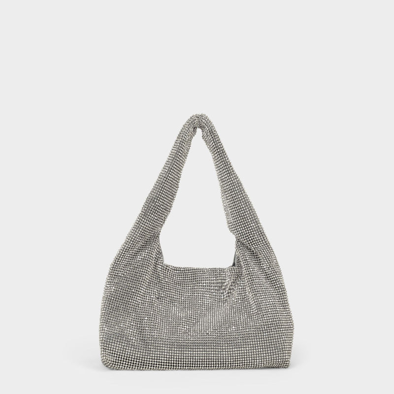 Mini Crystal Mesh Hobo Bag - Kara - White - Brass