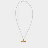 Gold T Bar On Silver Belcher Chain in Silver Plated Brass